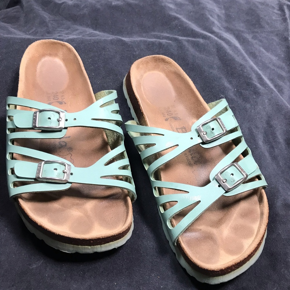 Birkenstock Dark Mint Green Granada Double Buckle Sandal L 6 EU 37 Filled Foot